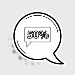 Line Fifty discount percent tag icon isolated on grey background. Shopping tag sign. Special offer sign. Discount coupons symbol. Colorful outline concept. Vector