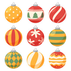 Set of nine different christmas decorations balls