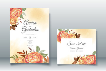 Fototapeta na wymiar Beautiful autumn floral frame wedding invitation card template Premium Vector 