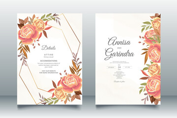 Beautiful autumn floral frame wedding invitation card template Premium Vector	
