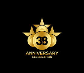 Happy Anniversary of, 38 Years, Bright Color Star Design Shape element, ceremony party Presentation