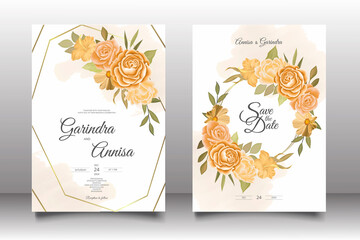 Fototapeta na wymiar Elegant wedding invitation card with beautiful floral and leaves template Premium Vector 