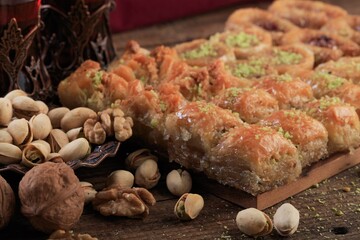 Collection traditional eastern delicious desserts.  Ramadan desserts