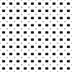 Square seamless background pattern from black email symbols are different sizes and opacity. The pattern is evenly filled. Vector illustration on white background