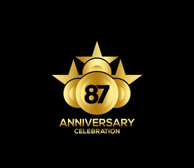 Happy Anniversary of, 87 Years, Bright Color Star Design Shape element, ceremony party Presentation