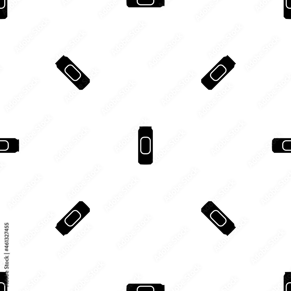 Poster seamless pattern of repeated black beer can symbols. elements are evenly spaced and some are rotated