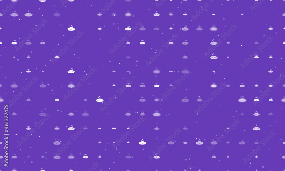 Poster seamless background pattern of evenly spaced white hot pie symbols of different sizes and opacity. v