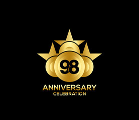 Happy Anniversary of, 98 Years, Bright Color Star Design Shape element, ceremony party Presentation