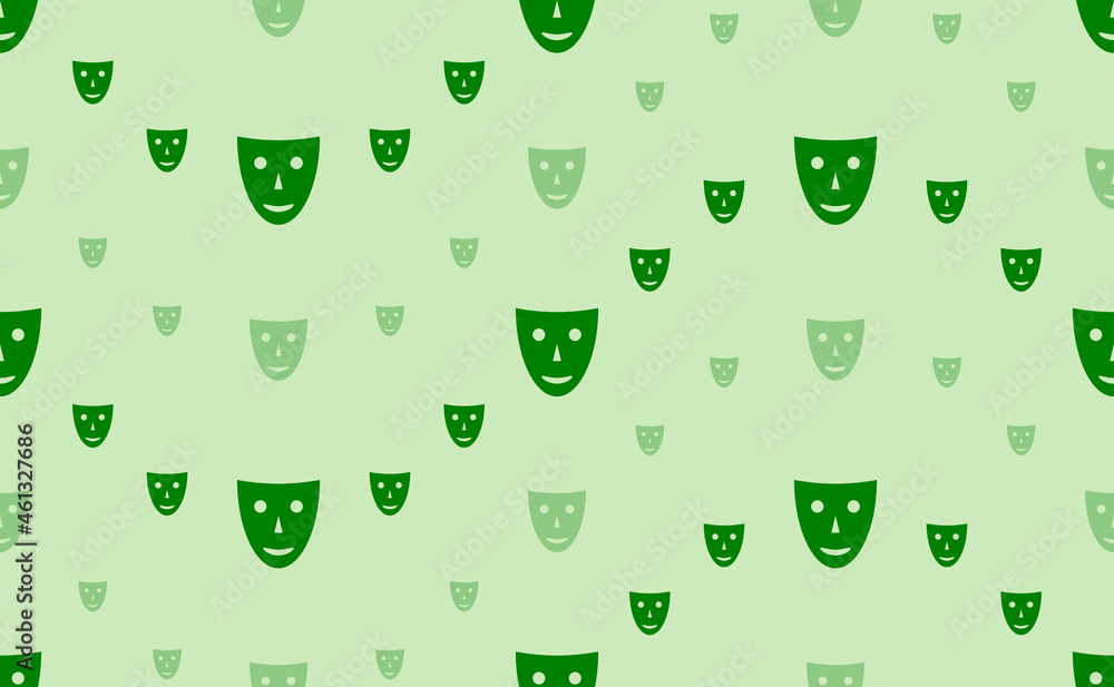 Aufkleber seamless pattern of large and small green theatrical masks. the elements are arranged in a wavy. vec