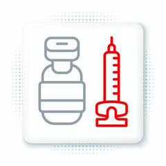 Line Medical syringe with needle icon isolated on white background. Vaccination, injection, vaccine, insulin concept. Colorful outline concept. Vector