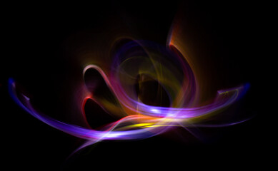 3D illustration or 3D rendering. Colorful abstract lights effects on black background. light painting technique.