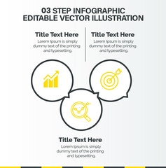 3 Steps Infographics Design Template - Graph, Pie chart, workflow layout, circular diagram, brochure, report, presentation, web design, banner Editable Vector illustration