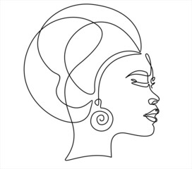 Abstract poster with woman face. Colorful. One line drawing style.