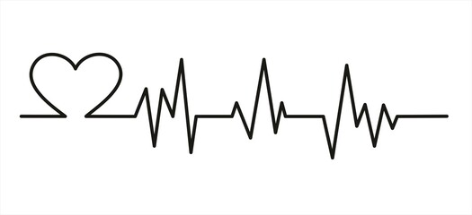 Heart cardiogram continuous one line drawing minimalism design isolated on white background