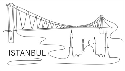 One line Istanbul silhouette design. Hand drawing minimalist style vector illustration.
