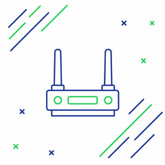 Line Router and wi-fi signal icon isolated on white background. Wireless ethernet modem router. Computer technology internet. Colorful outline concept. Vector