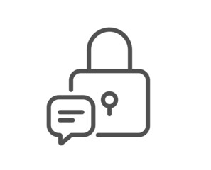 Lock line icon. Padlock with chat bubble sign. Message protection symbol. Quality design element. Line style lock icon. Editable stroke. Vector