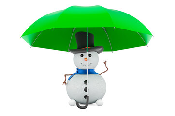 Snowman under umbrella, 3D rendering