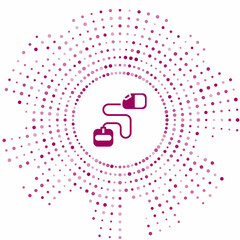 Purple Retractable cord leash with carabiner icon isolated on white background. Pet dog lead. Animal accessory for outdoors walk. Abstract circle random dots. Vector