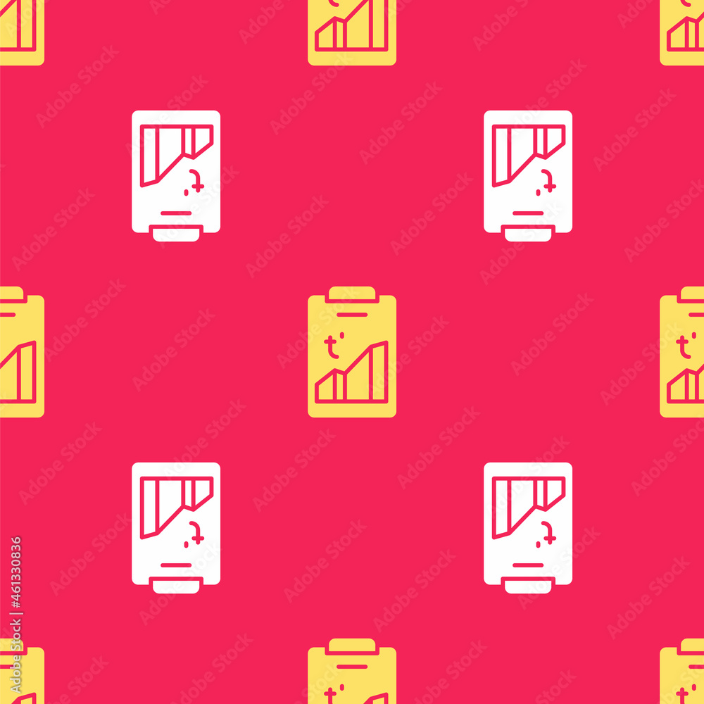 Poster yellow planet earth melting to global warming icon isolated seamless pattern on red background. ecol