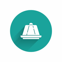 White Pudding custard with caramel glaze icon isolated with long shadow. Green circle button. Vector