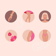 icons for beauty sphere epilation depilation arm legs face armpits bikini