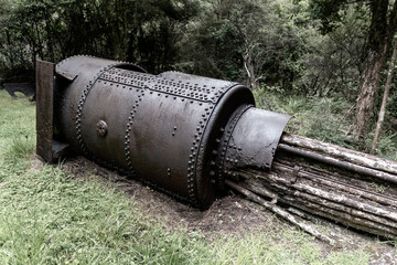 Rusty mining locomotive, The Charming Creek Walkway, New Zealand.