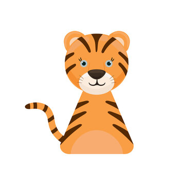 Cute little tiger icon isolated on white background. Animal cartoon illustration.