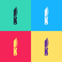 Pop art Military knife icon isolated on color background. Vector