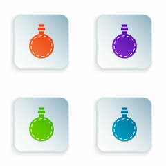 Color Canteen water bottle icon isolated on white background. Tourist flask icon. Jar of water use in the campaign. Set colorful icons in square buttons. Vector