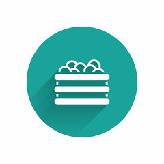 White Pool with balls icon isolated with long shadow. Green circle button. Vector