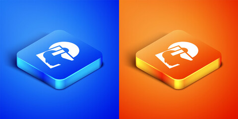 Isometric Vinyl disk icon isolated on blue and orange background. Square button. Vector
