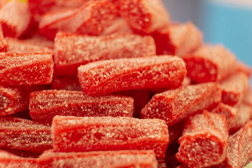 Colorful sweet jelly and candies with sugar. Macro.