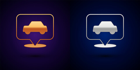 Gold and silver Car service icon isolated on black background. Auto mechanic service. Repair service auto mechanic. Maintenance sign. Vector