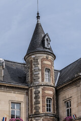 Fototapeta na wymiar Current Melun Town Hall (Hotel de Ville), combining neoclassical and neo-Renaissance styles, was built between 1846 – 1848. Melun, Seine-et-Marne department, Ile-de-France region, France.