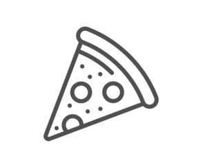Pizza slice line icon. Pizzeria food sign. Fast food symbol. Quality design element. Line style pizza icon. Editable stroke. Vector - obrazy, fototapety, plakaty