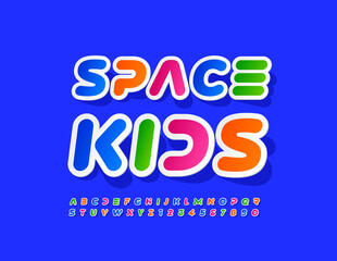 Vector colorful Logo Space Kids. Creative bright Font. Modern Alphabet Letters and Numbers set