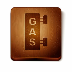 Brown Gas filling station icon isolated on white background. Transport related service building Gasoline and oil station. Wooden square button. Vector