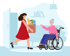 Social care for elderly people. Help buying food.