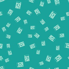 Green Washer icon isolated seamless pattern on green background. Washing machine icon. Clothes washer - laundry machine. Home appliance symbol. Vector