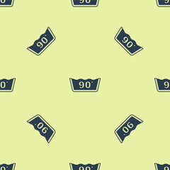 Blue Washing under 90 degrees celsius icon isolated seamless pattern on yellow background. Temperature wash. Vector