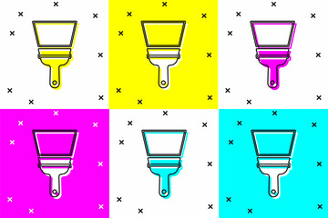 Set Cleaning service with of rubber cleaner for windows icon isolated on color background. Squeegee, scraper, wiper. Vector