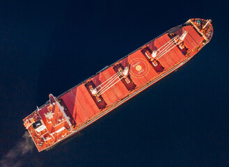 Large cargo ship in the White sea aerial view.