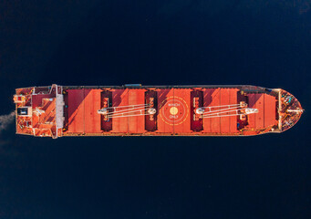 Large cargo ship in the White sea aerial view.