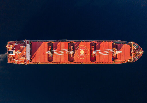 Large cargo ship in the White sea aerial view.
