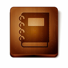 Brown Notebook icon isolated on white background. Spiral notepad icon. School notebook. Writing pad. Diary for school. Wooden square button. Vector