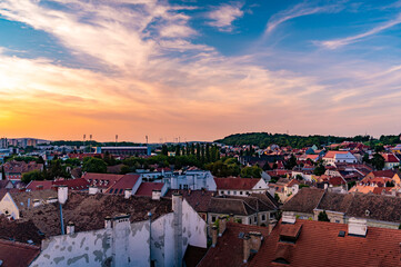 Aerial view on the city Sopron a sunny summer day.