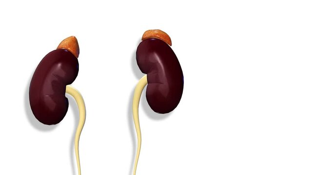 Kidneys, internal organs 3D render, anatomy of the human body, white background with luma matte for transparency.