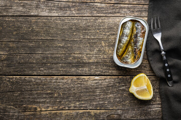 Canned sardines. Sea fish in tin can.