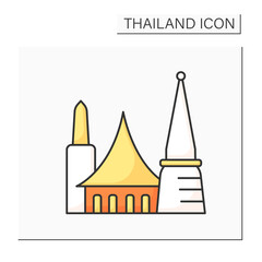 Bangkok color icon. Capital of Thailand. Economy, financial and cultural center. Traditional city building.Thailand concept. Isolated vector illustration